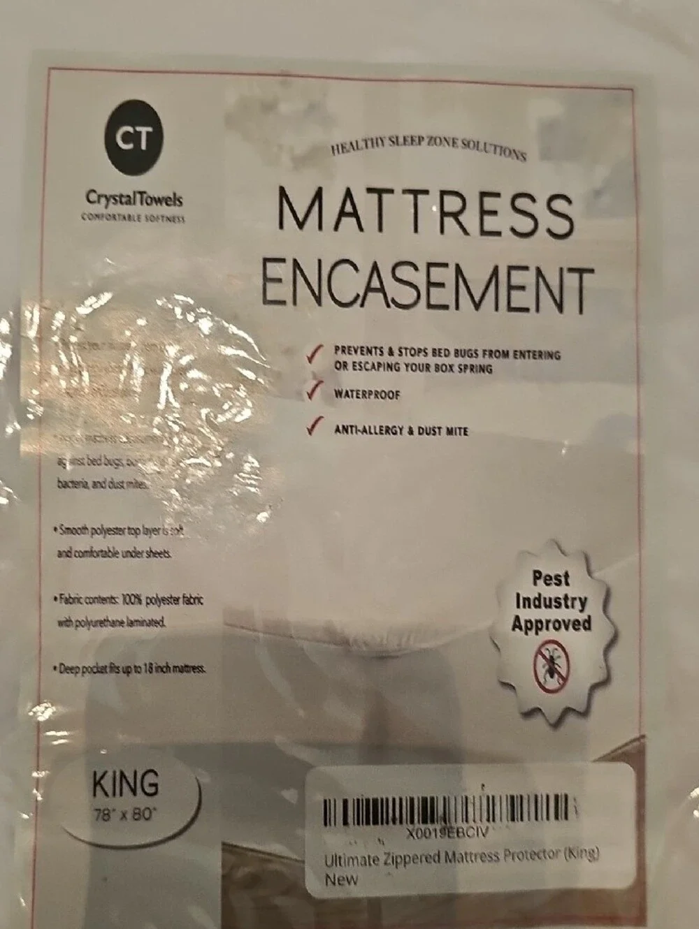 King Mattress Encasement - White Zippered Protector